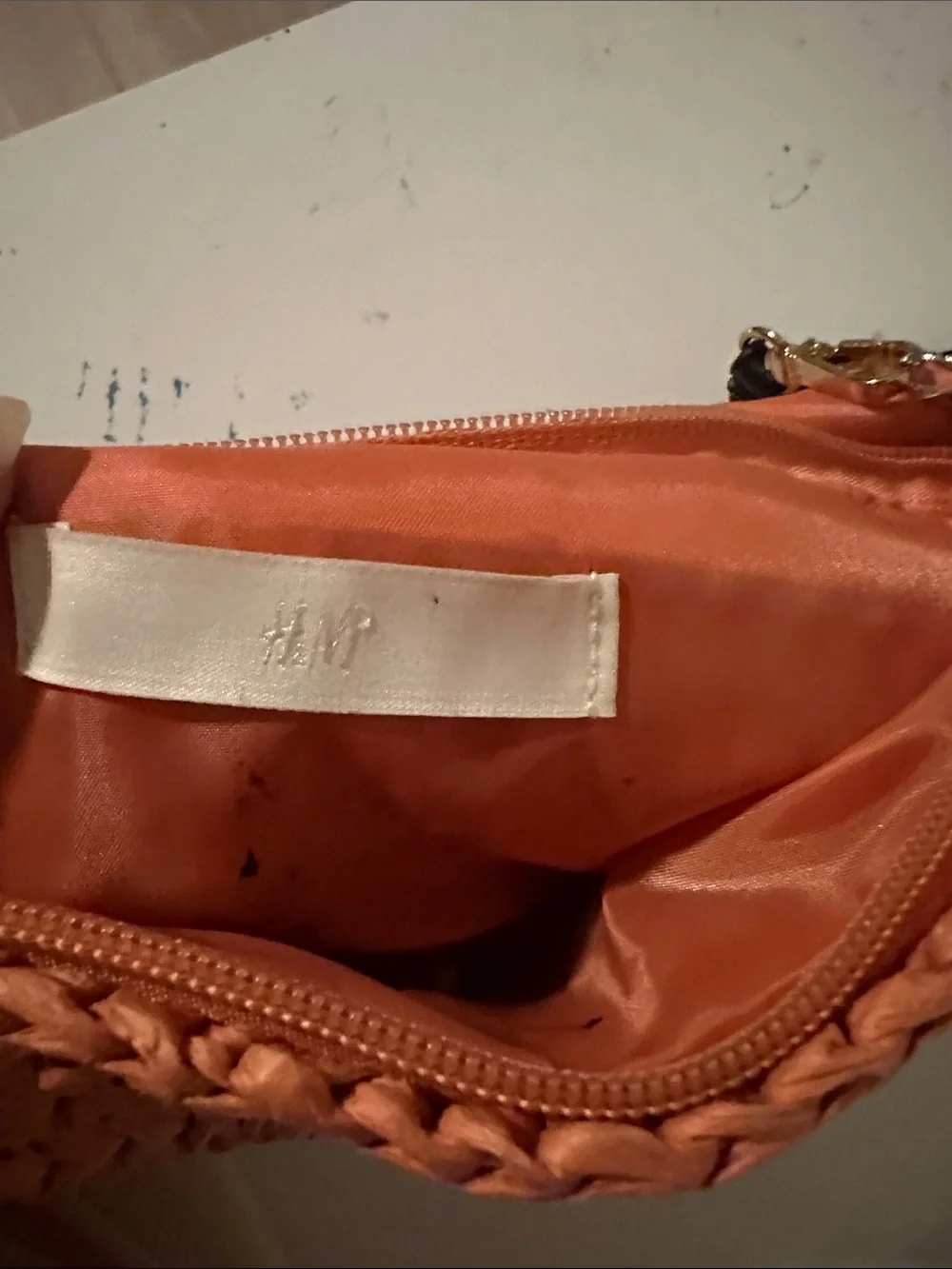 H&M Coral Woven Clutch with Gold Trim